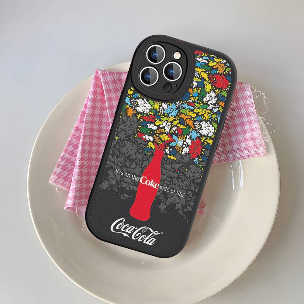 C-CocaS-Модный кожаный чехол для телефона под цвет колы Для IPhone 16 14 15 Pro Plus 13 12 11 Pro Max Силиконовый чехол