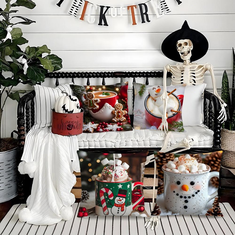 Creative Christmas Decorations For Cafes Coffee Pillow Case Silky Short Plush With Invisible Zipper Dustproof Sofa Cushion Cover