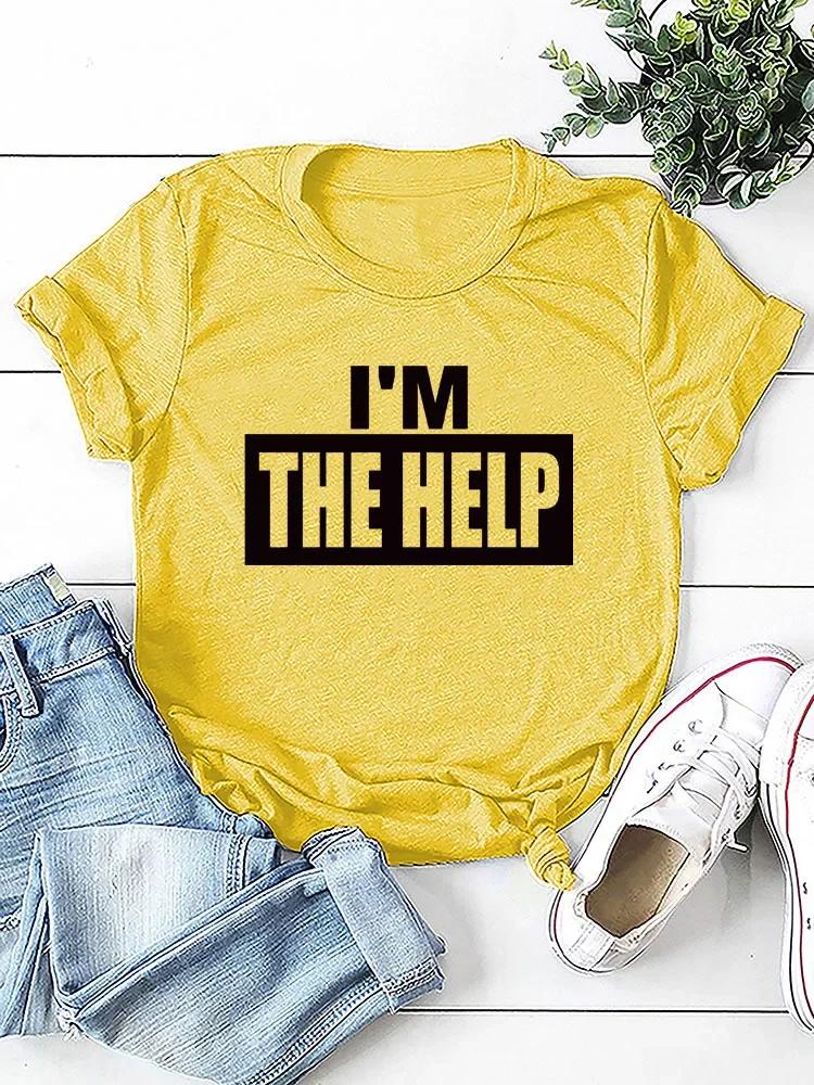 Я ПОМОЩЬ Принт Буквами Женская Футболка с Коротким Рукавом и Круглым Вырезом Свободная Женская Футболка Женская Футболка Топы Camisetas Mujer
