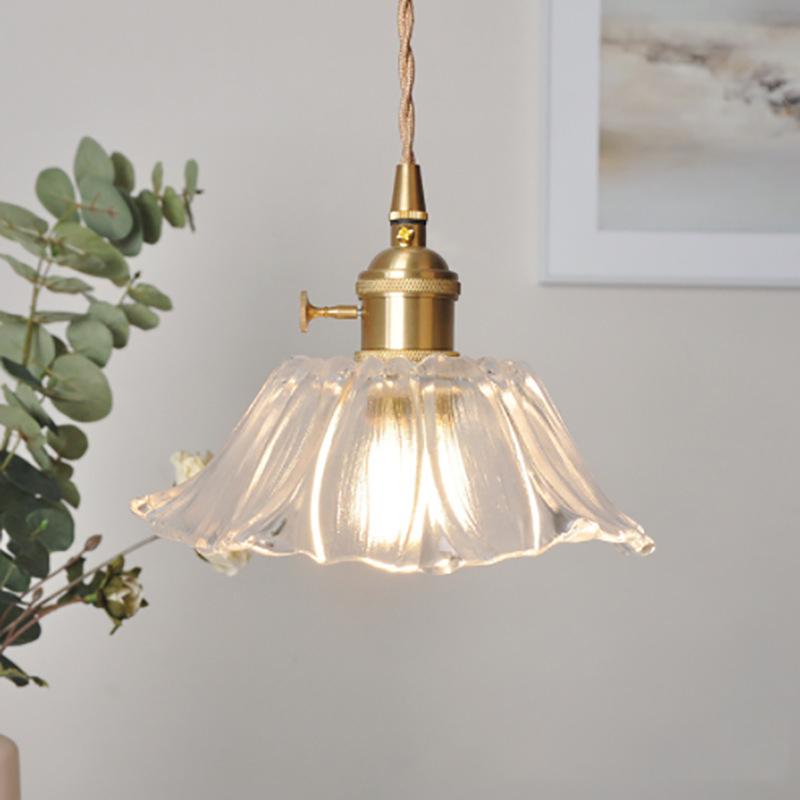 Подвесной светильник в виде цветка, стеклянный подвесной светильник с трехцветной лампочкой E27, современное декоративное освещение для спальни, столовой, фойе