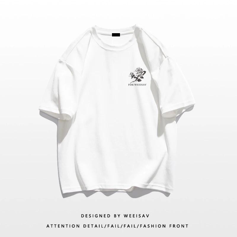 Летняя мода, тяжелая ретро мужская футболка с английскими буквами из 100% хлопка с принтом и круглым вырезом, высококачественная повседневная уличная футболка для фитнеса