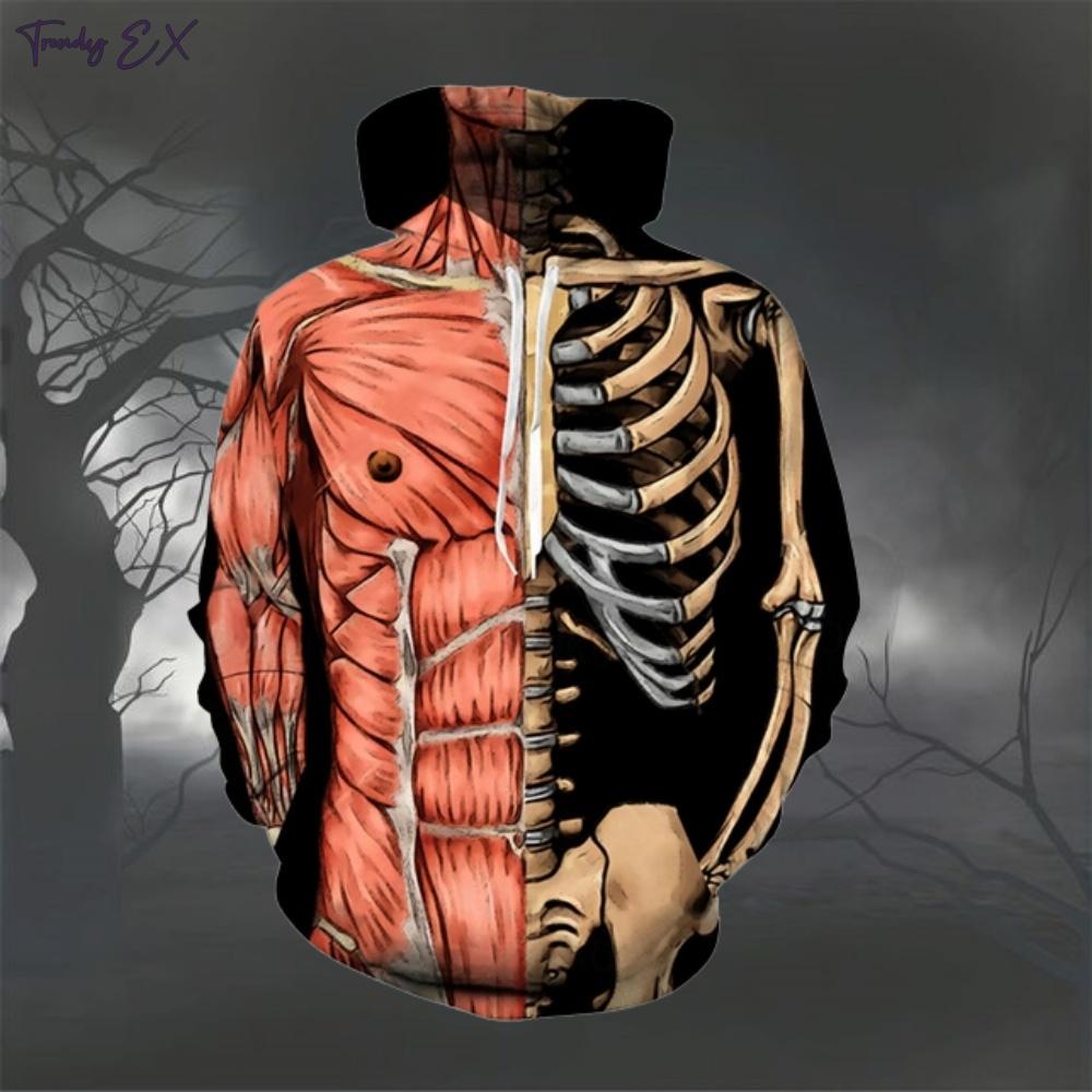 Толстовки с цифровым принтом черепа для мужчин, модные уличные осенние графические худи, блузка, удобные, дизайн с карманом-кенгуру, мужская одежда