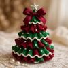 Handmade Crochet Christmas Tree DIY Xmas Tree Crochet Craft Starter Set with Bow And Faux Pearl for Beginners Knitting Holiday Decoration
