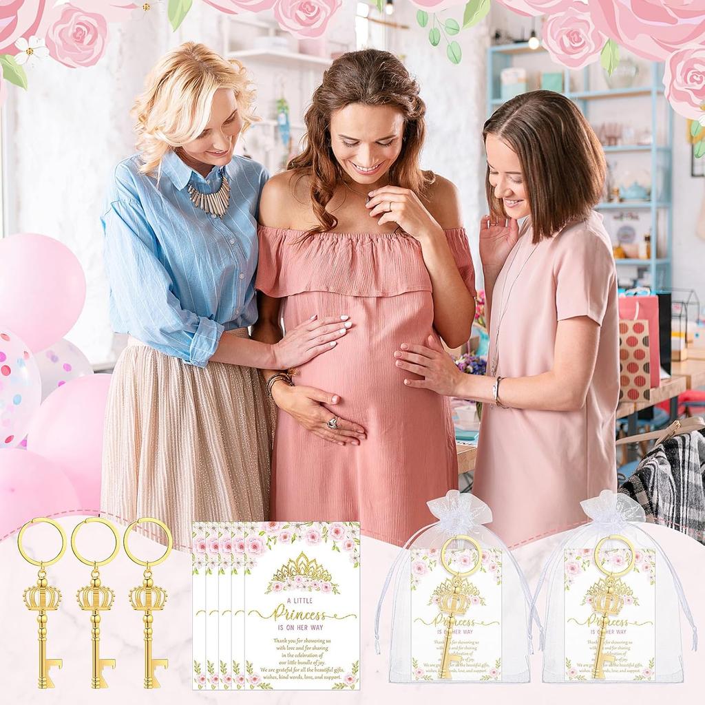 50 Наборов Открывалок для Бутылок на Детский Праздник Включены Брелок-Открывалка Брелок с Подвесками-Коронами Карточки «Спасибо» Мешочки из Органзы Подарки-Сувениры на Детский Праздник