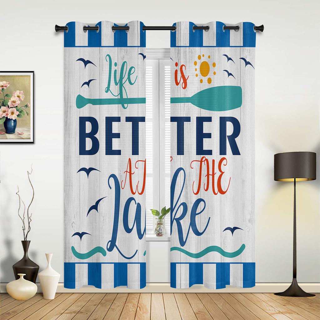 Summer Themed Wood Grain Window Curtain Living Room Luxury Valance Curtain for Bedroom Home Kitchen Decor Curtain