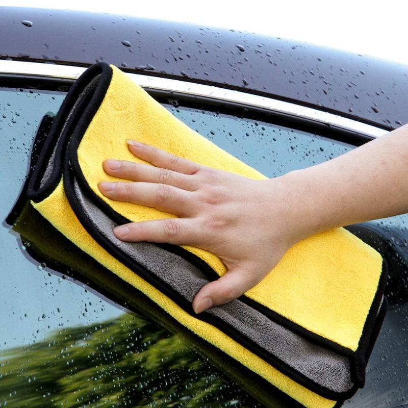 Yellow and Gray Dual-color Fine Fiber Thickened Car Wash Towel, Soft Fleece Strong Absorbent Car Cleaning Towel