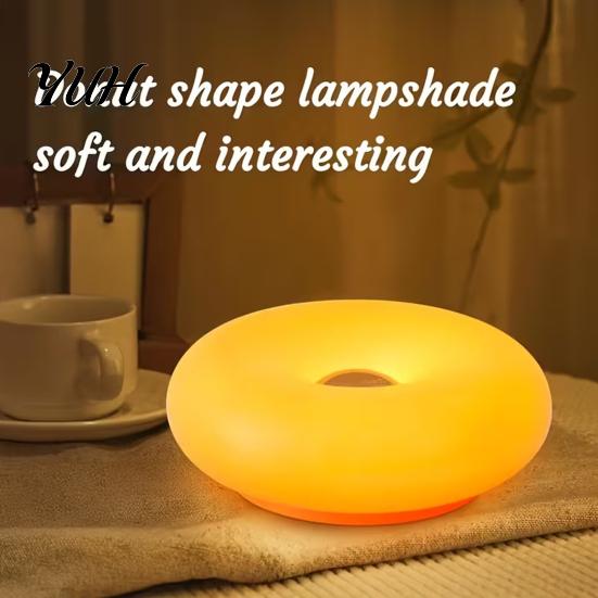 Rechargeable Wall Sconce Donut Night Light, Wireless 2-in-1 Table Lamp with Touch Dimmer, Modern Decorative Light Warm Orange Glow Mountable