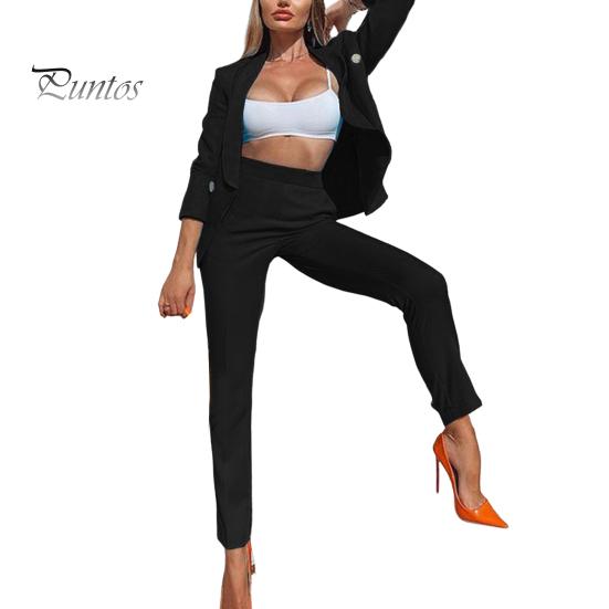 Женский комплект из 2 предметов: пальто и брюки, однотонный кардиган с длинными рукавами и лацканами, куртка средней длины с брюками и высокой талией, деловой деловой наряд для поездок на работу