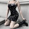 Harajuku Black Dress Women Gothic Spaghetti Strap Backless Off Shoulder Dresses Female Fashion Casual Print Sexy Dress