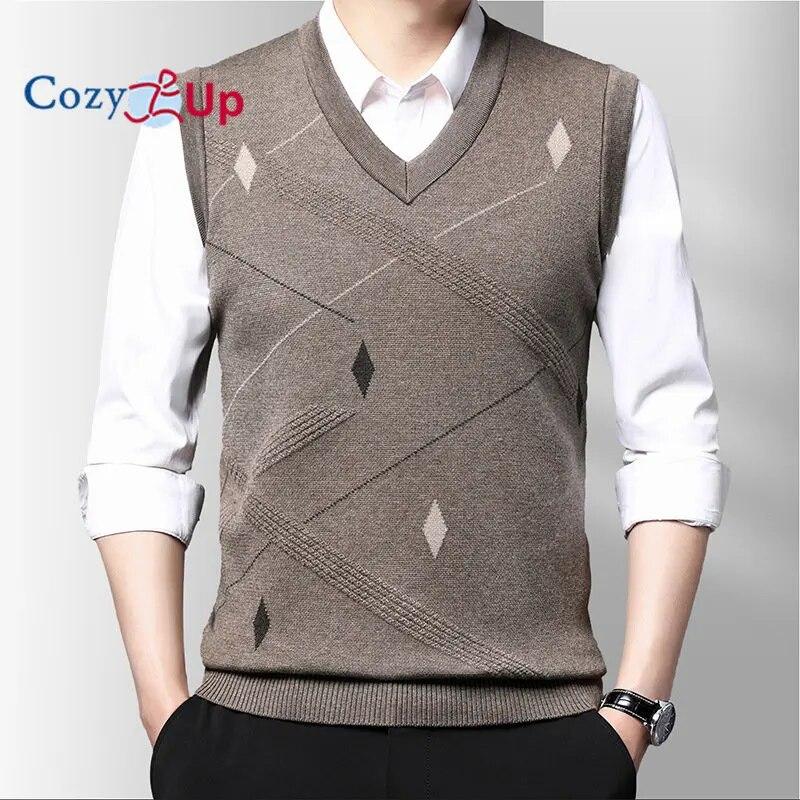 Мужской свитер Argyle, жилеты с v-образным вырезом, пуловер без рукавов, классический деловой трикотаж, шерстяной кардиган, осенне-зимний жилет