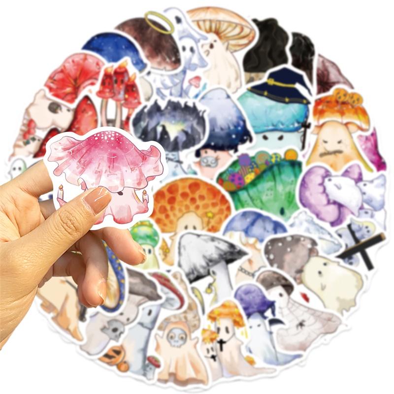 10/30/50PCS Cartoon Mushroom Ghost PVC Sticky Sticker Aesthetic DIY Stationery Decoration Scrapbooking School Supplies for Kids