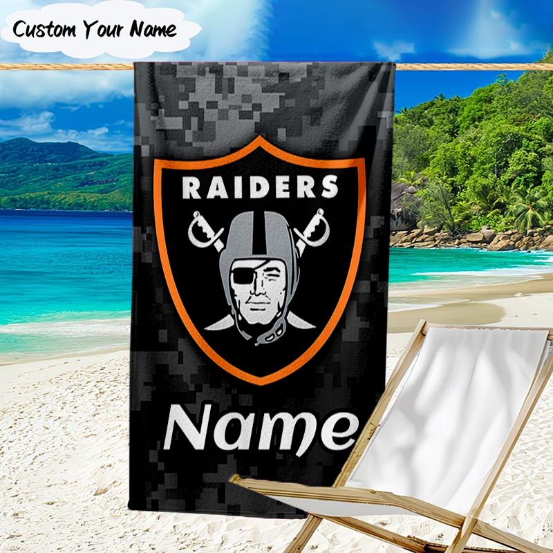 1PC Custom Name Beach Towel Oakland Raiders Fan Gear Beach Towel, Suitable for Camping, Travel, Beach Accessories, Super Absorbent, Family Gift