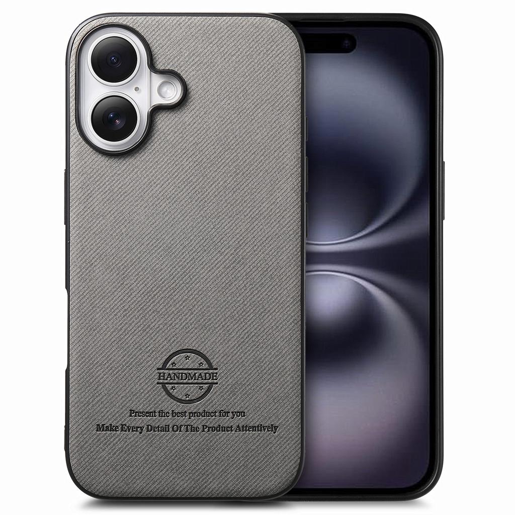 For iPhone 16 Case Cloth Texture Leather+PC+TPU Anti-Drop Phone Cover - Blue