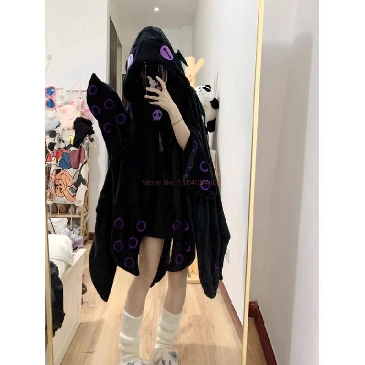 Cartoon Octopus Little Monster Hooded Blanket Coral Velvet Pajamas Winter Poncho Cloak Plush Shawl Blanket Girl'S Birthday Gifts