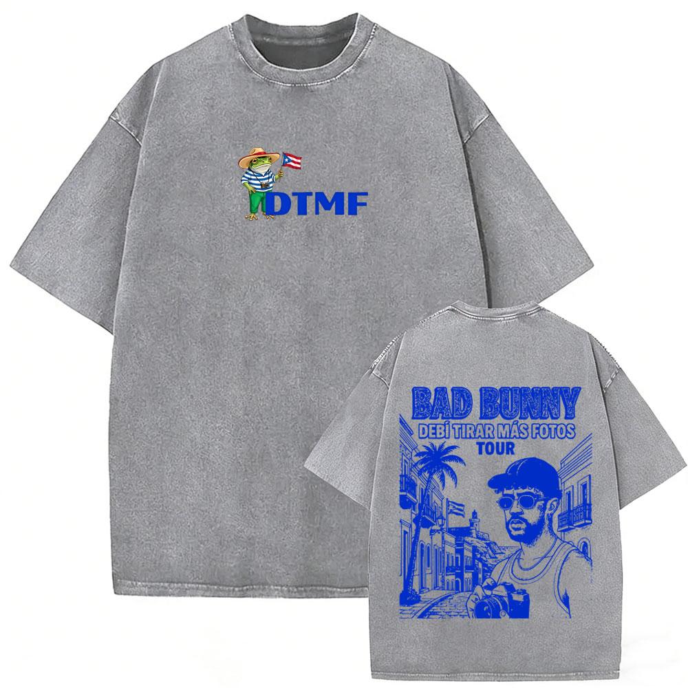 Рэпер Bad Bunny Винтажная стираная футболка DeBi TiRAR MaS FOToS DTMF Мерч Футболки Мужские Женские Мода Хип-Хоп Оверсайз Футболки