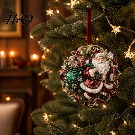 Hanging Tree Ornaments Cute Santa Christmas Ornaments, 2D Flat Acrylic Claus Party Atmosphere Decorations Decoration for Holiday Tree, Indoor, Outdoor