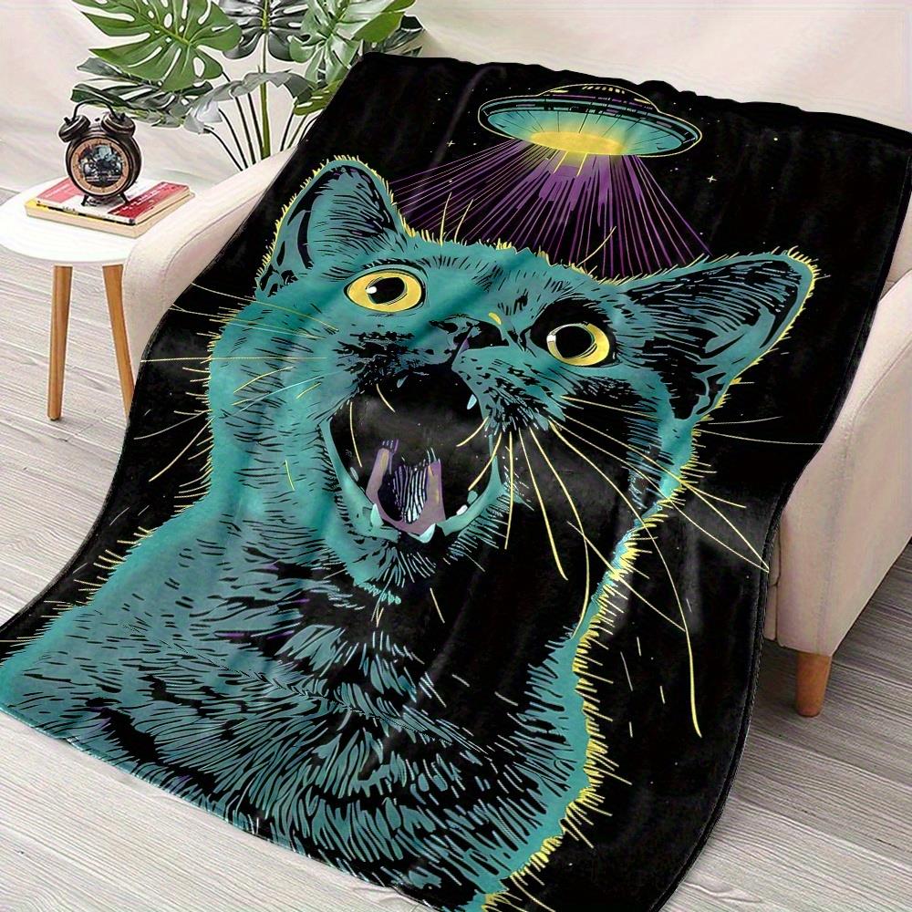 Star Night UFO Cat Pattern Flannel printed blanket suitable for all seasons suitable for living room office sofa and travel