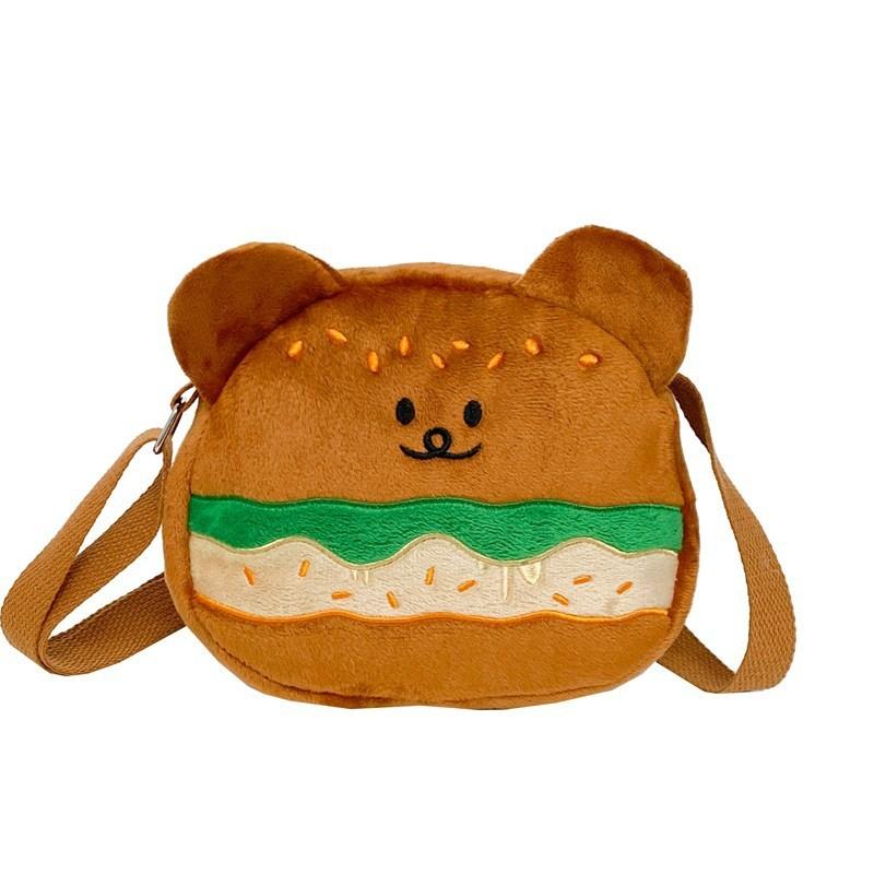 Cute Hamburger Bear Mini Shoulder Purse With Zipper Closure For Casual Outfits