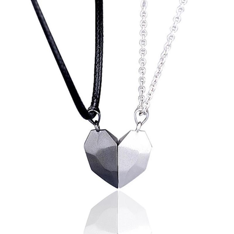 Good Simple Quality Couple Pendant Necklace Electrocardiogram,Magnetic Heart,Pendant Splicing Necklace Valentine's Day Gift