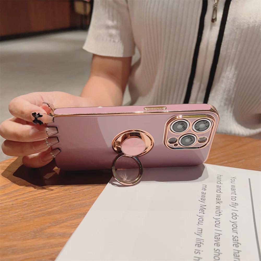 Чехол с магнитным кольцом и гальваническим покрытием для iPhone 11/12/13 Pro/14/15/XR/XS Max