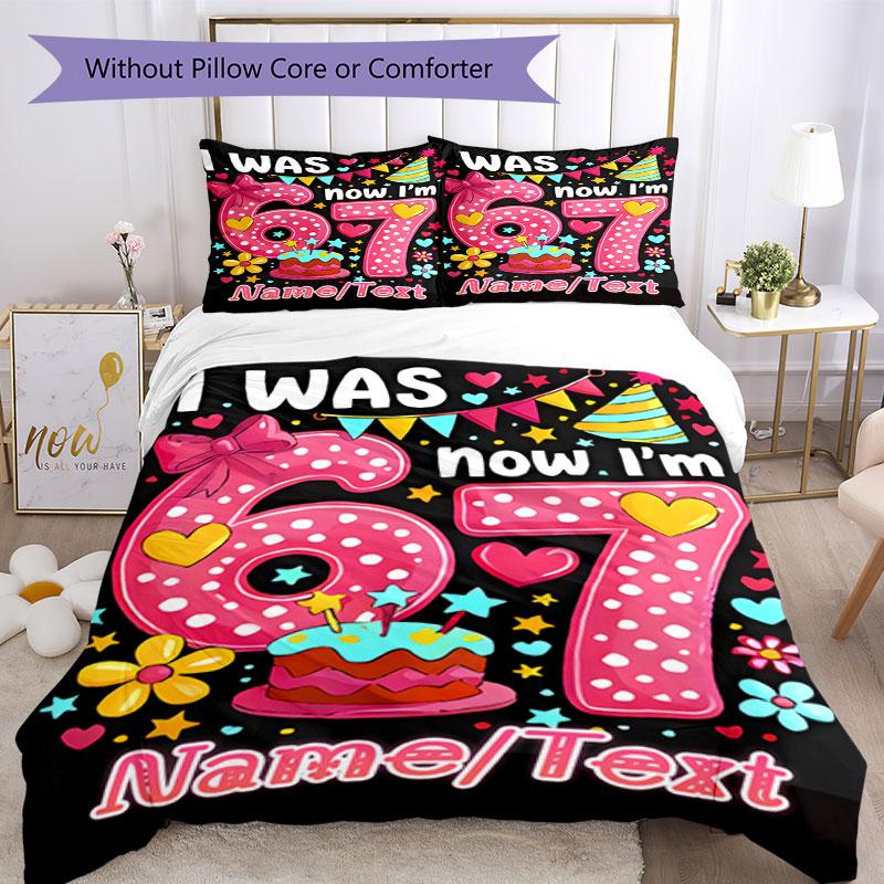 3PC Custom Name Happy 67th Birthday! Bedding Set Printed Bedding Set Duvet Cover Closure Includes 1 Duvet Cover & 89 Pillowcases for Bedroom