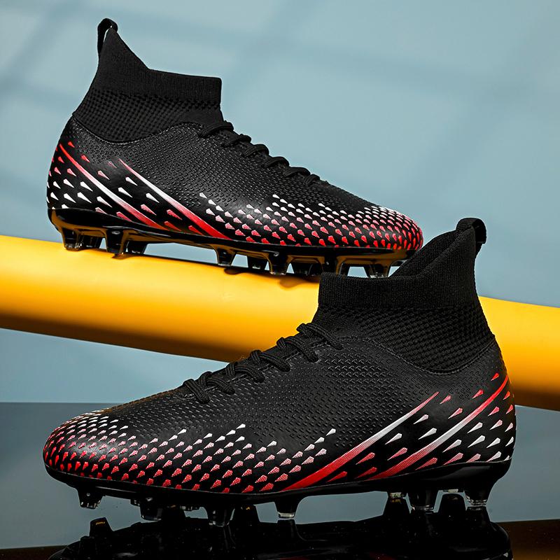 Men Football Boots Long Spikes High Ankle Soccer Shoes AG/TF Kids Outdoor Grass Cleats Soccer Boots Training Sport Football Shoes