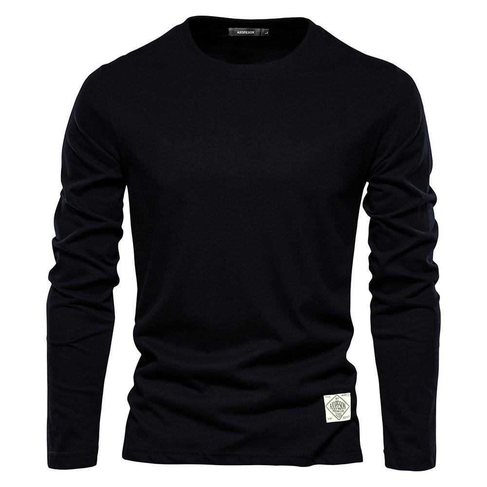 Men'S Long-Sleeved New Solid Color T-Shirt Trendy Casual Sports Wear Round Neck Cotton Bottoming Shirt Top Wholesale