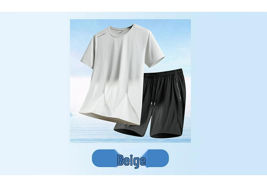 Men's Summer Ice Silk Sportswear: Cooling Short Sleeve T-Shirt & Quick-Dry Shorts, Plus Size Available