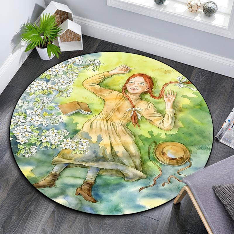 Anne pattern round rug,Carpet Rug for Living Room Bedroom Playroom ,Non-slip Floor Mat,Holiday Gifts and Birthday Gifts.