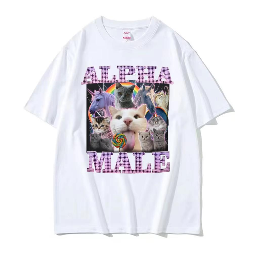 2026 Alpha Male Funny Cat Unicorn Rainbow Tee Shirt Men Women Fashion Kawaii Cute Short Sleeve T-shirt Cotton Loose Oversized T Shirt Casual Tee Tops