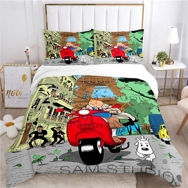 Cute T-Tintines Cartoon Funny All Season Duvet Cover Bedding Sets Soft Quilt Cover and Pillowcases Teen Single/Double/Queen/King