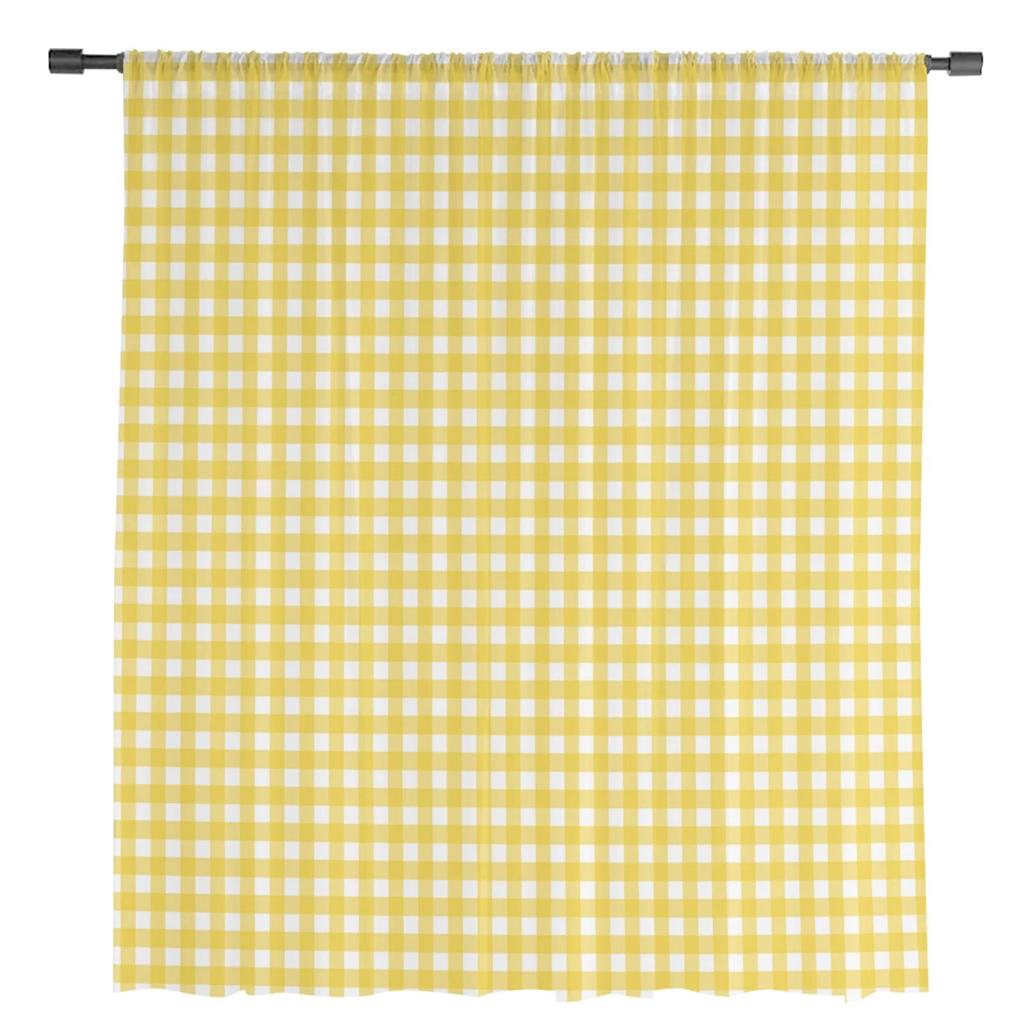 Желтые клетчатые прозрачные шторы для спальни, гостиной, вуали, оконные шторы, тюлевые шторы для детской комнаты