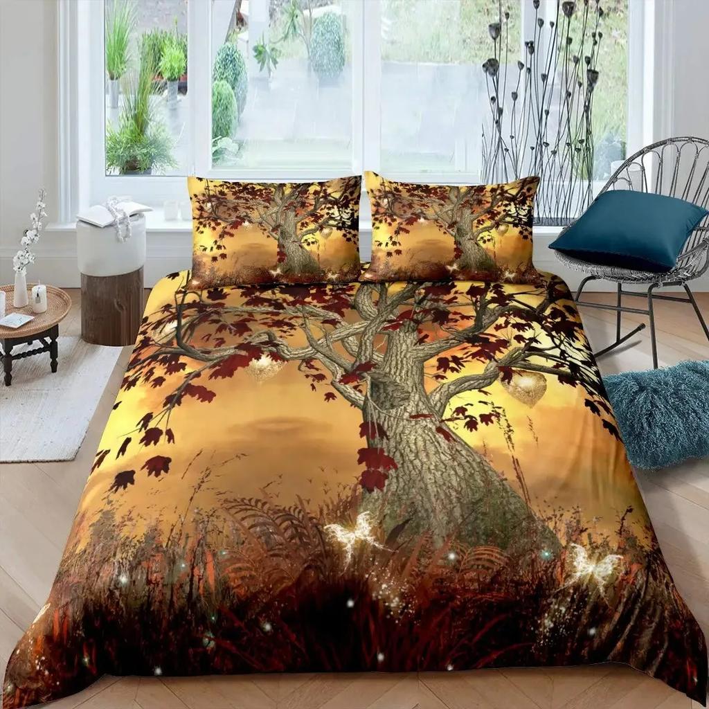 Nature Duvet Cover Psychedelic Tree of Life Gothic Background King Polyester Bedding Set Digital Print