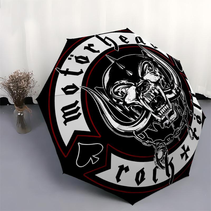1 шт. Автоматический зонт с логотипом Motorhead | Портативный складной 8-реберный с ручным открытием, Милый Хэллоуинский и Рождественский подарок для улицы, Повседневный аксессуар, Прочный Ca
