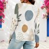 Women Plus Size V Neck Long Sleeve Abstract Plant Printed T Shirt
