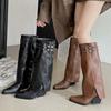 Design American Spice Girl Vintage Riveted Knight Boots Skinny Boots Pile Boots Long Boots Small Women's Boots Pants Boots
