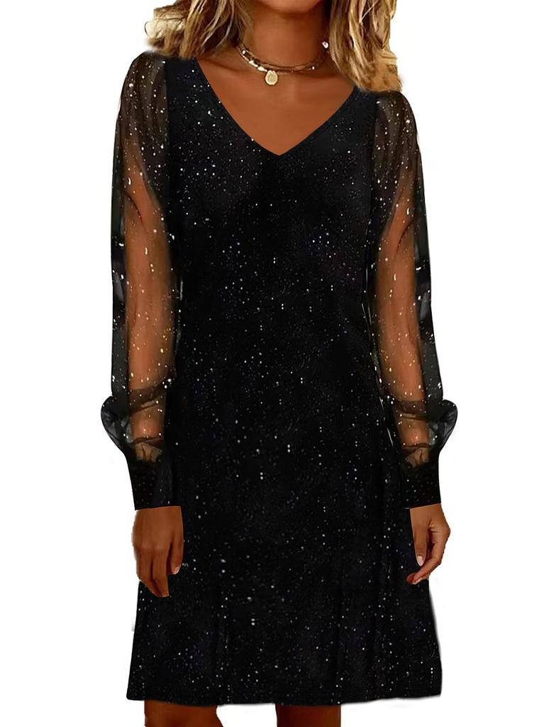 Весеннее летнее платье Платья Женщина Vestidos V-link Свободная сетка Пэчворк Платье для вечеринки Однотонное Темперамент Простой стиль