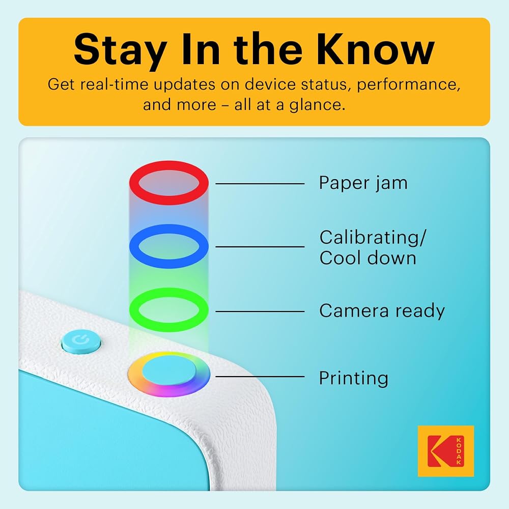 Kodak Printomatic+ Instant Print Digital Camera (Blue) 10MP Portable Camera with Interactive RGB LED Status Indicator, Prints Full Color Photos on Zin