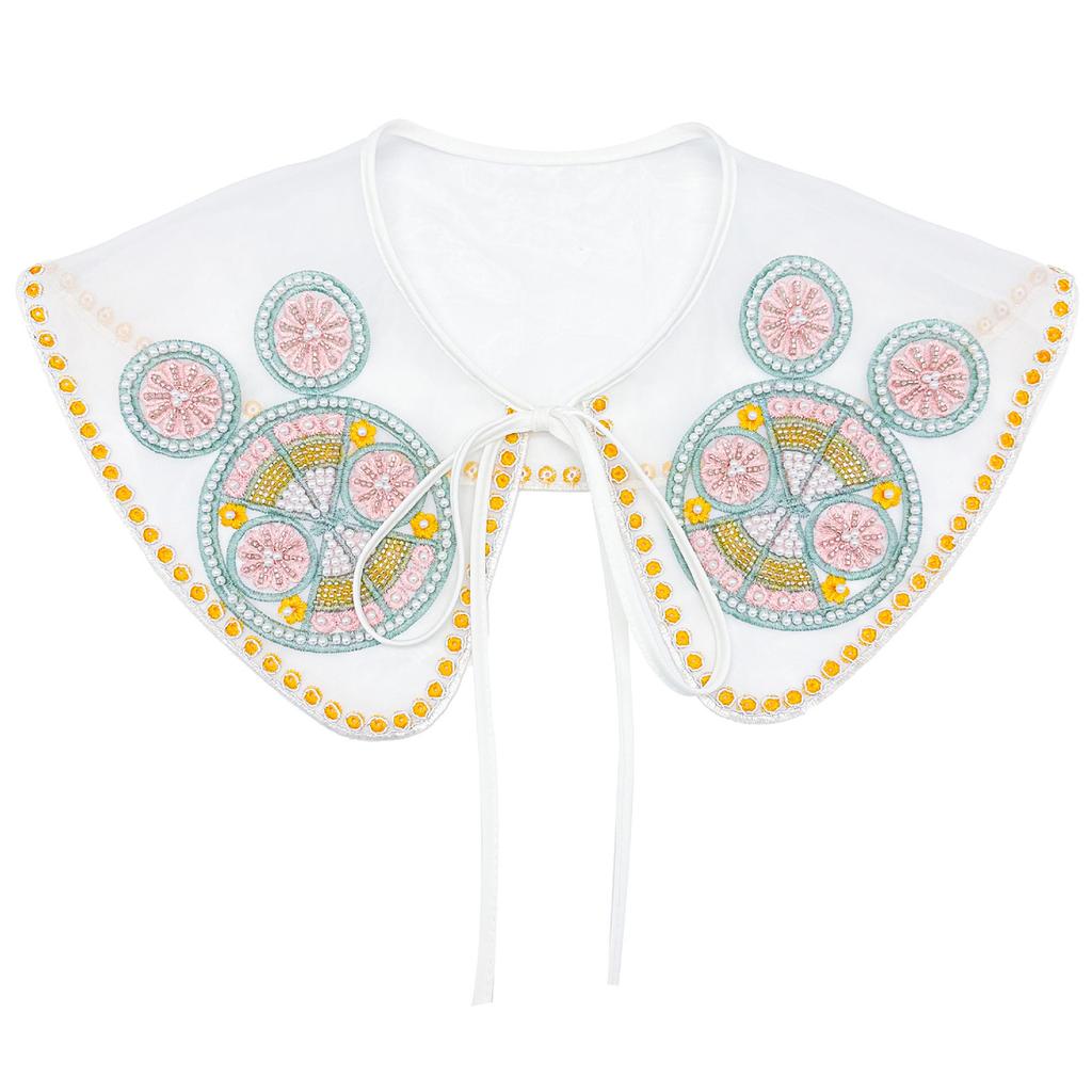 Women Colorful Embroidered Beaded Fake Collar Detachable Blouses Top Collar Elegant Lace-Up Shawl Wrap Clothes Accessory