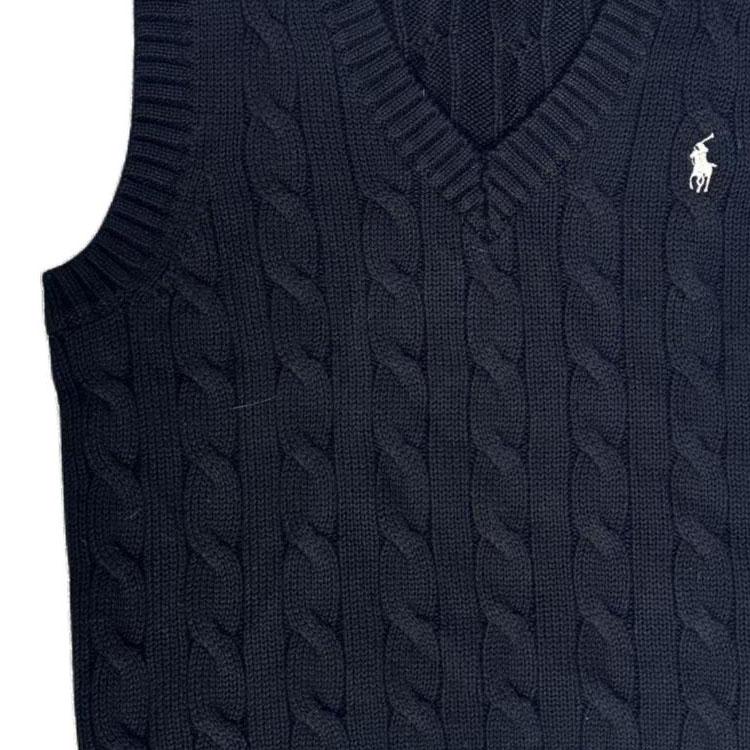 Polo Ralph Lauren Однотонный Вязаный жилет без рукавов с вышивкой логотипа, круглый вырез, женский свитер, черный 211906370-004