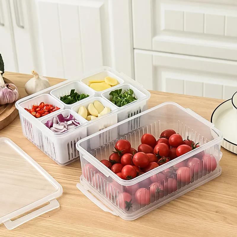 Простой и удобный контейнер для хранения свежего зеленого лука с крышкой, разделенной на отсеки. Холодильник для фруктов и овощей с зеленым луком. Коробка для хранения свежего зеленого лука YLE600.