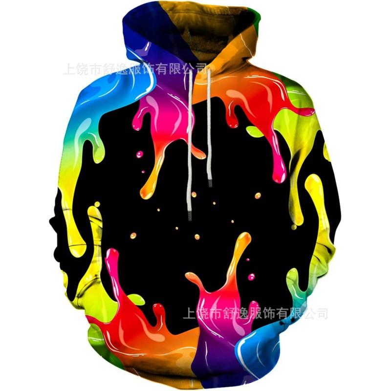Mens Hooded Sweatshirt With Digital Print Loose Fit Long Sleeve Casual Pullover Daily Wear