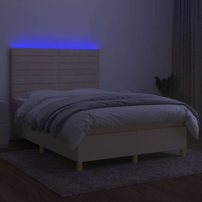 Maison Exclusive - Sommier à lattes de lit et matelas et LED Crème 140x200cm Tissu