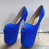 Platform 22cm Super High Heels Women's Pumps Shoes 2025 Sexy Flock Blue Peep Toe Heeled Wedding Dance Shoes Female Large Size 45