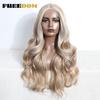 FREEDOM Synthetic Lace Front Wigs For Women 26 inches Body Wave Wig Ombre Brown Blonde Lace Wig Synthetic Highlight Cosplay Wig