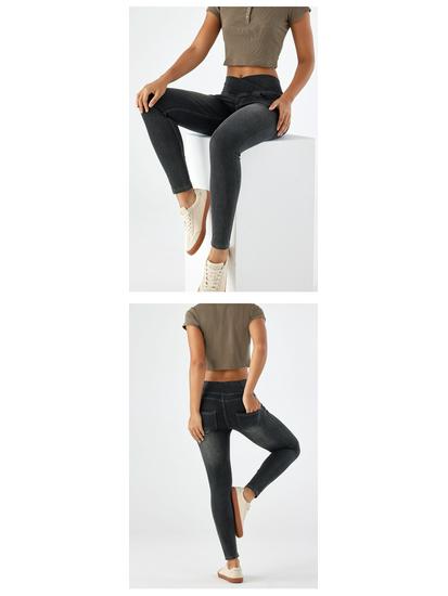 Женские узкие джинсы с завышенной талией и дизайном в виде кошачьих ушек, корректирующие фигуру