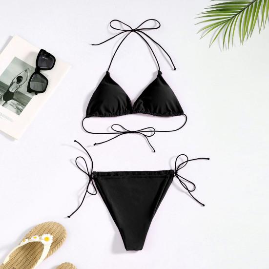 2 шт./комплект бретелька через шею шнуровка пуш-ап бикини комплект микро треугольный бюстгальтер низкий