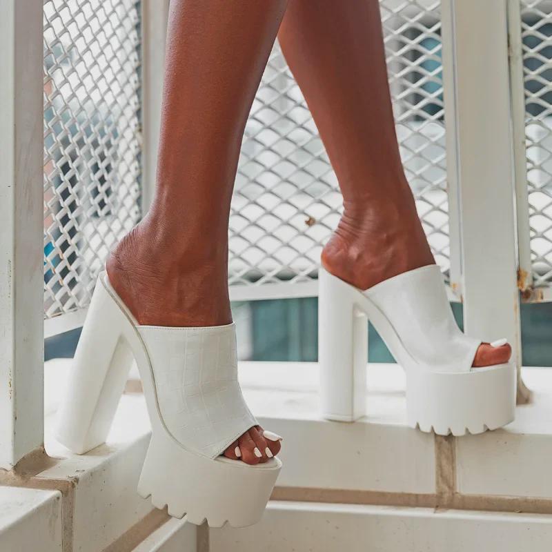 14CM Ultra High Heel Waterproof Platform Patent Leather Women's Summer Flip Flops, Large Size 35-41