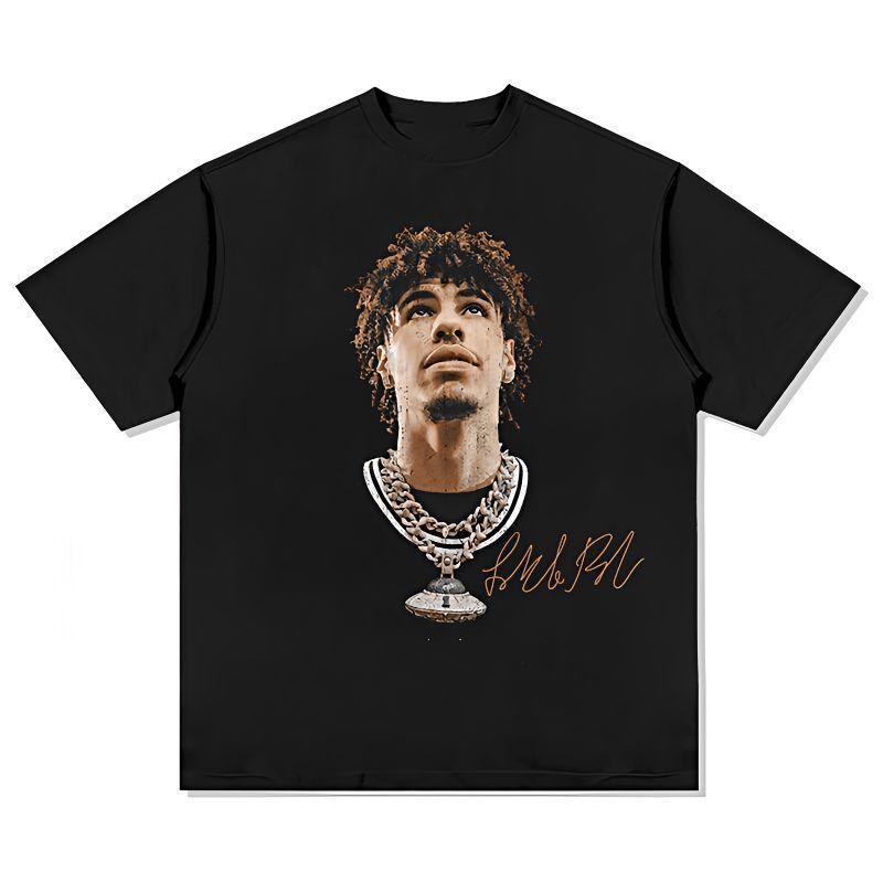 American Star Cotton Tshirt Loose Fit Street Retro Print Round Neck Casual Short Sleeve Basketball Style
