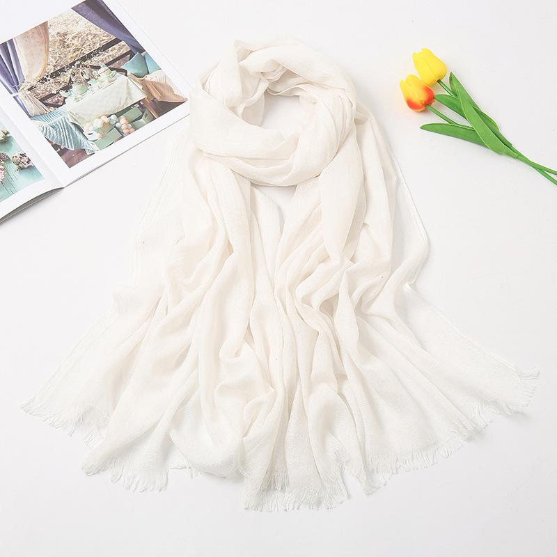 Solid Color Linen Scarf for Women Spring and Summer New Cotton Candy Monochrome Warm Gauze Scarf Travel Sunscreen Shawl